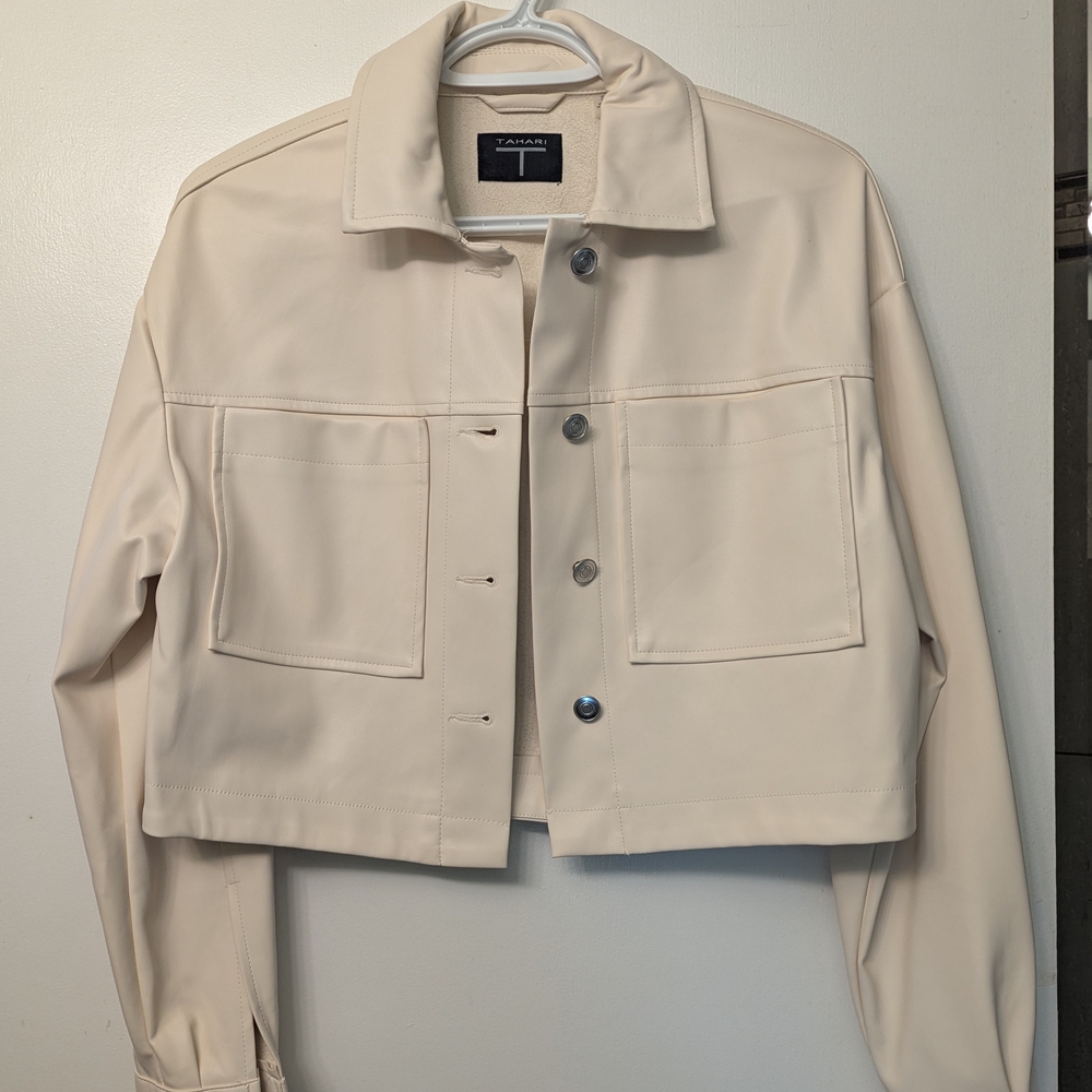 Tahari Soft Cream Cropped Jean Jacket